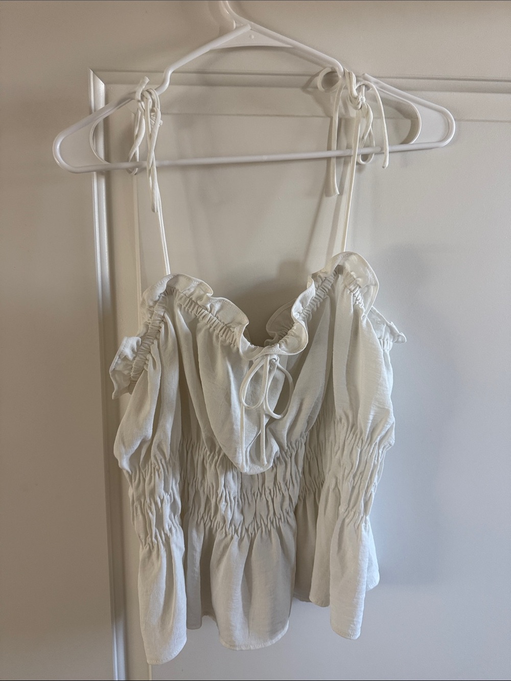 Topshop Cream Tie-Shoulder Smocked Peplum Camisole